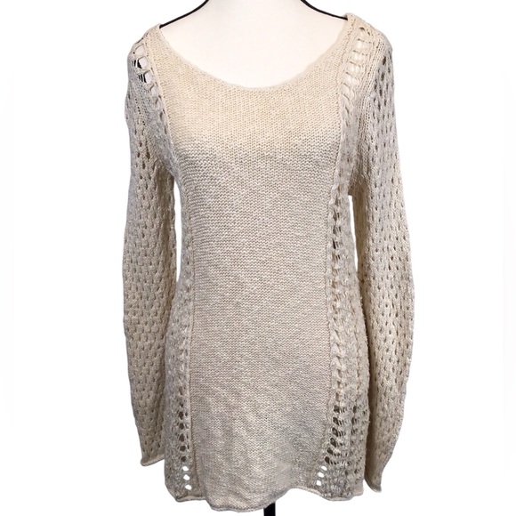 Lucky Brand Womens Crochet Sweater Size S Open Knit Fairy Coquette Ivory Boho - Picture 12 of 12